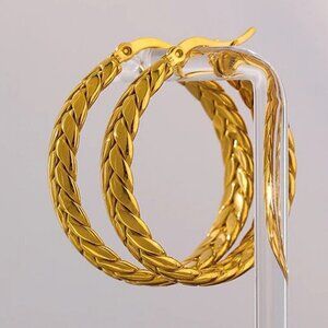 NEW 14K Yellow Gold Elyvian Boho Twisted Chain Statement Luxury Hoop Earrings